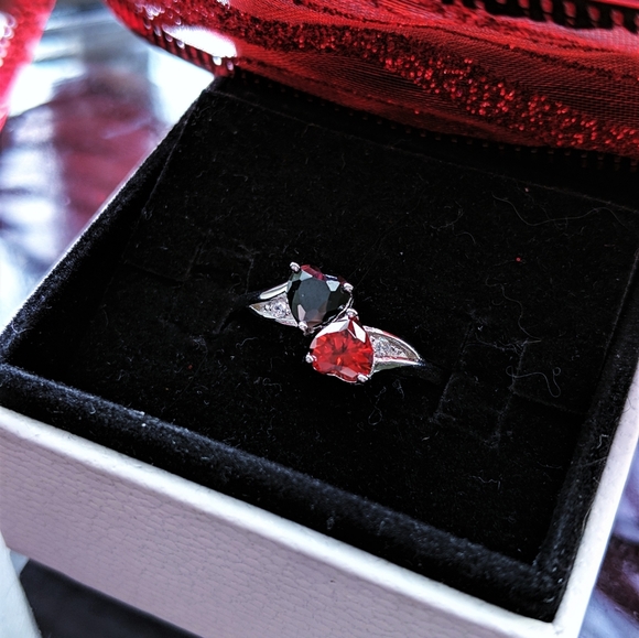 S925 Sterling Silver Double heart ring. - Picture 2 of 2